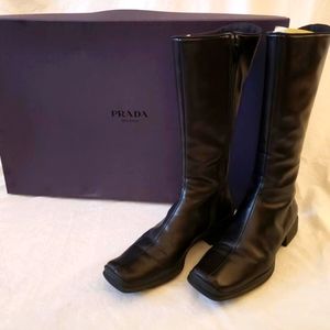 Authentic Prada Black Leather Boots, Womens Size